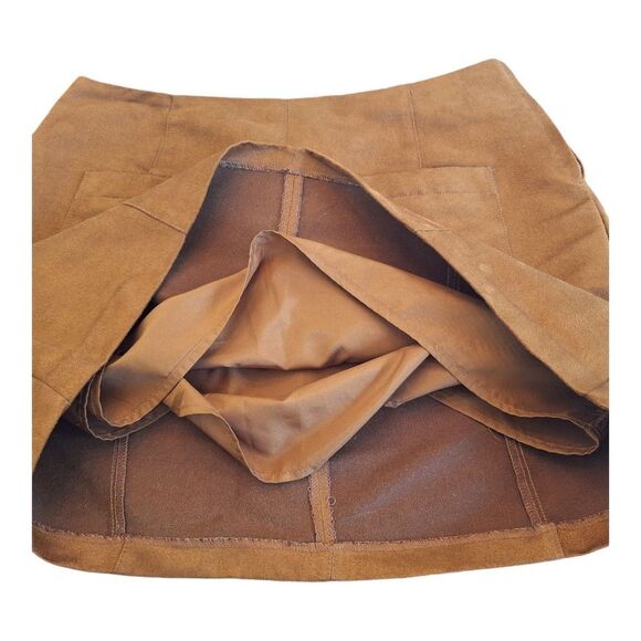 Old Navy Faux Suede A-Line Mini Skirt Pockets Lined Size 4 Autumn Warm Brown EUC - Picture 10 of 14